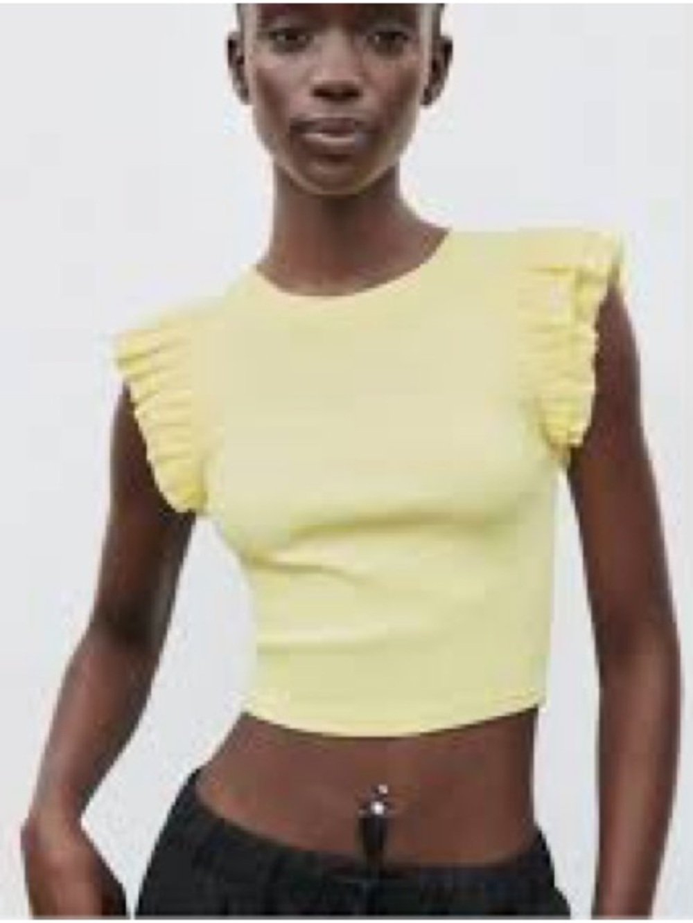 Zara Yellow Ruffle Sleeve Crop Top